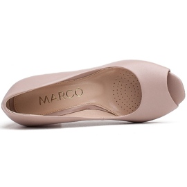 Marco Shoes Salón de piel beige con tacón 3D rosado 5