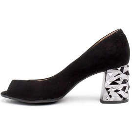 Marco Shoes Salón de ante negro con tacón metálico 3D 2