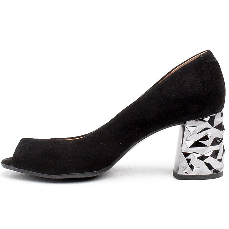 Marco Shoes Salón de ante negro con tacón metálico 3D 2