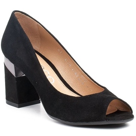 Marco Shoes Salón de ante negro con tacón metalizado 1
