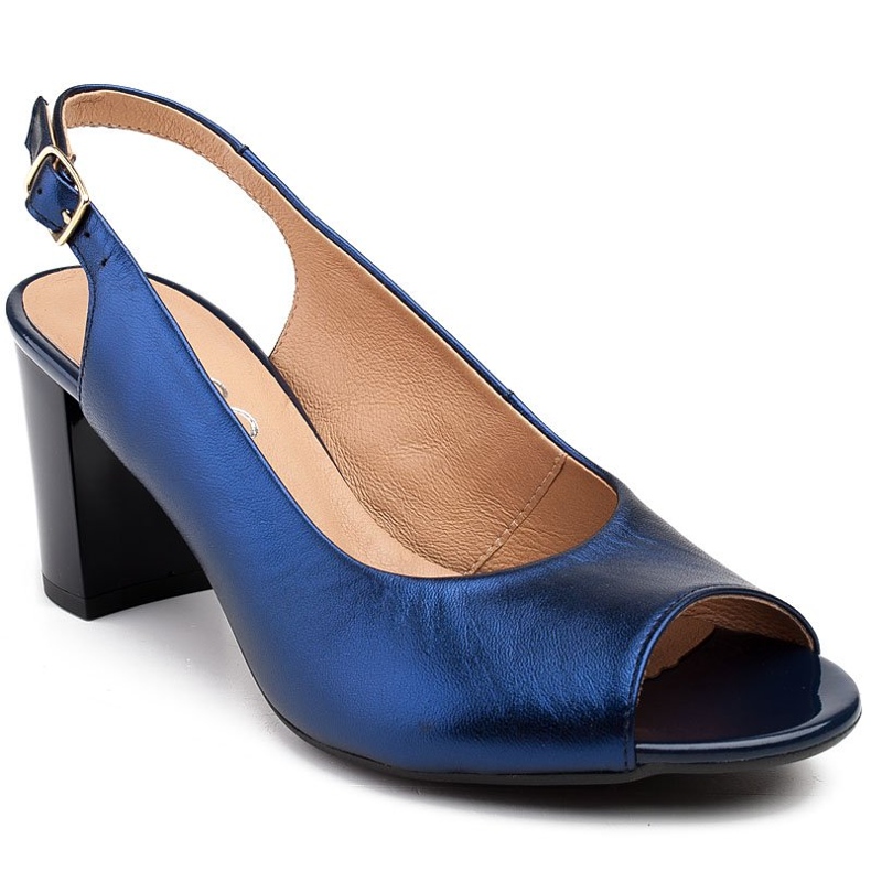 Marco Shoes Sandalias Marco de piel metalizada con tacón estable azul marino azul 1