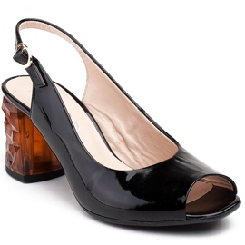 Marco Shoes Sandalias lacadas en negro con tacón en ámbar 3D 1