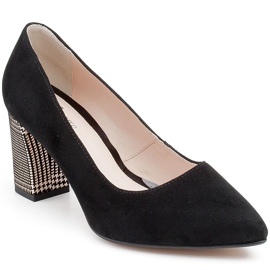 Marco Shoes Salón 1066P negro con tacón, estampado de pata de gallo 1