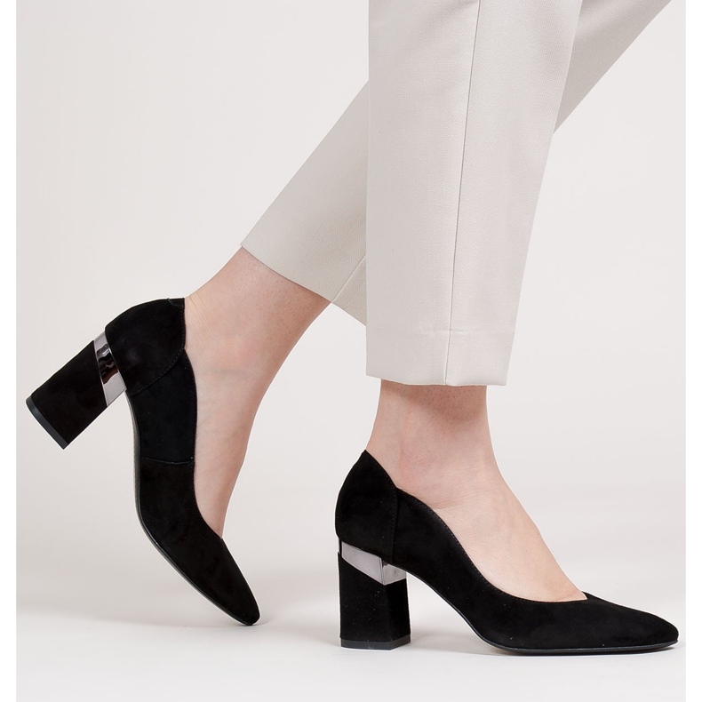 Marco Shoes Salón de ante negro con tacón metalizado 2