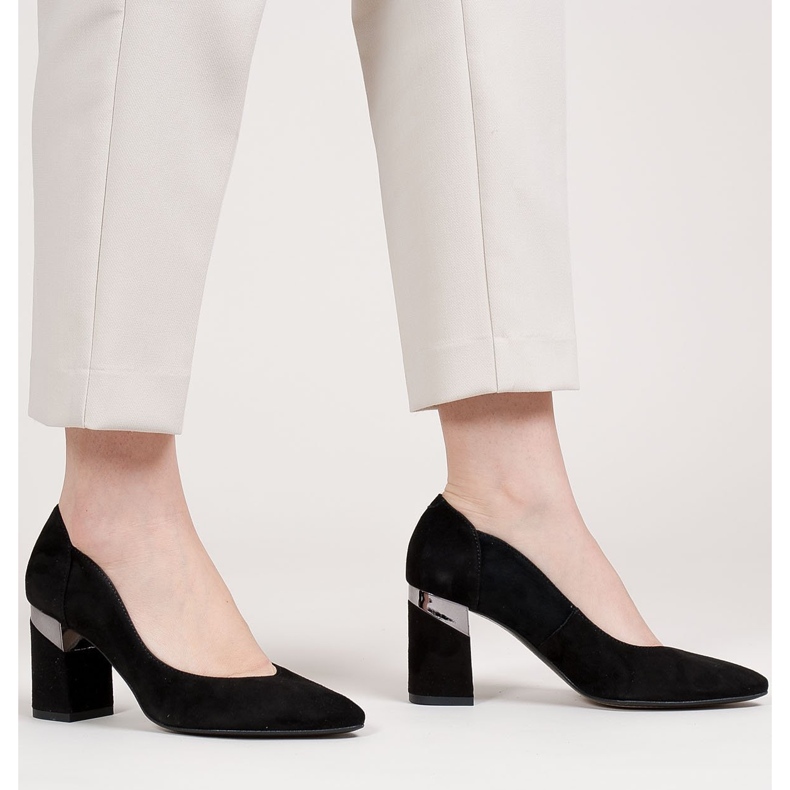 Marco Shoes Salón de ante negro con tacón metalizado 1