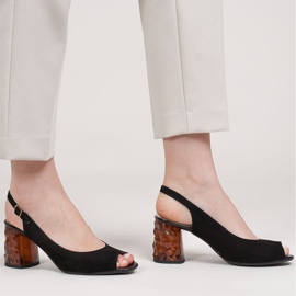 Marco Shoes Sandalias de ante negro con tacón en ámbar 3D 1