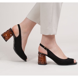 Marco Shoes Sandalias de ante negro con tacón en ámbar 3D 2