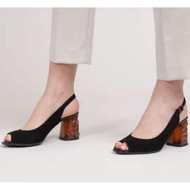 Marco Shoes Sandalias de ante negro con tacón en ámbar 3D 4