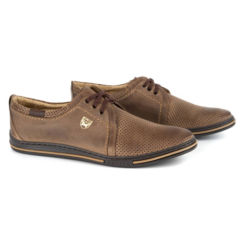 Polbut Zapatos de piel para hombre 343, perforación, marrón 2