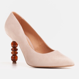Marco Shoes Tacones de ante beige con pedrería 6