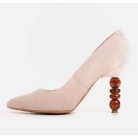Marco Shoes Tacones de ante beige con pedrería 5