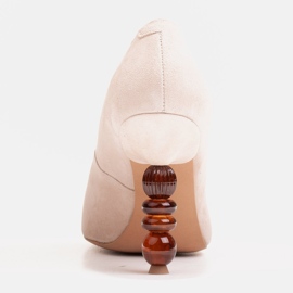 Marco Shoes Tacones de ante beige con pedrería 4