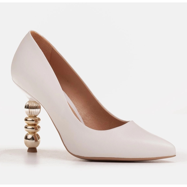 Marco Shoes Tacones de cuero blanco con piedras 1