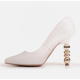 Marco Shoes Tacones de cuero blanco con piedras 2