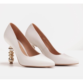 Marco Shoes Tacones de cuero blanco con piedras 5