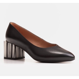 Marco Shoes Salón de piel negra con tacón de rayas cebra negro 1