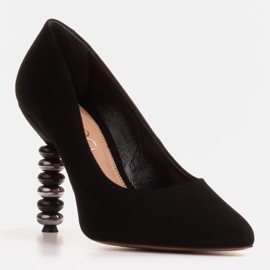 Marco Shoes Tacones de ante negro con piedras 2