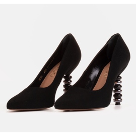 Marco Shoes Tacones de ante negro con piedras 3