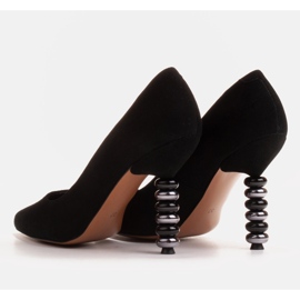 Marco Shoes Tacones de ante negro con piedras 4