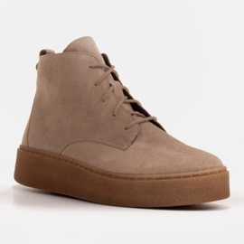 Marco Shoes Botas bajas con cordones de piel suave beige 1