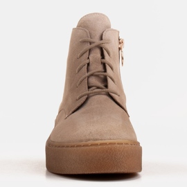 Marco Shoes Botas bajas con cordones de piel suave beige 2