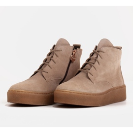 Marco Shoes Botas bajas con cordones de piel suave beige 4