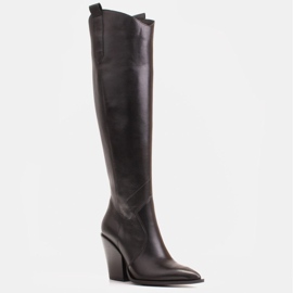 Marco Shoes Botas altas para mujer, botas vaqueras de piel auténtica. negro 1
