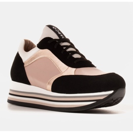 Marco Shoes Zapatillas ligeras sobre suela gruesa de piel natural negro rosado 6