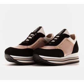 Marco Shoes Zapatillas ligeras sobre suela gruesa de piel natural negro rosado 3