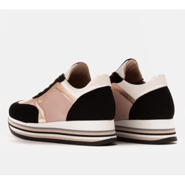 Marco Shoes Zapatillas ligeras sobre suela gruesa de piel natural negro rosado 4
