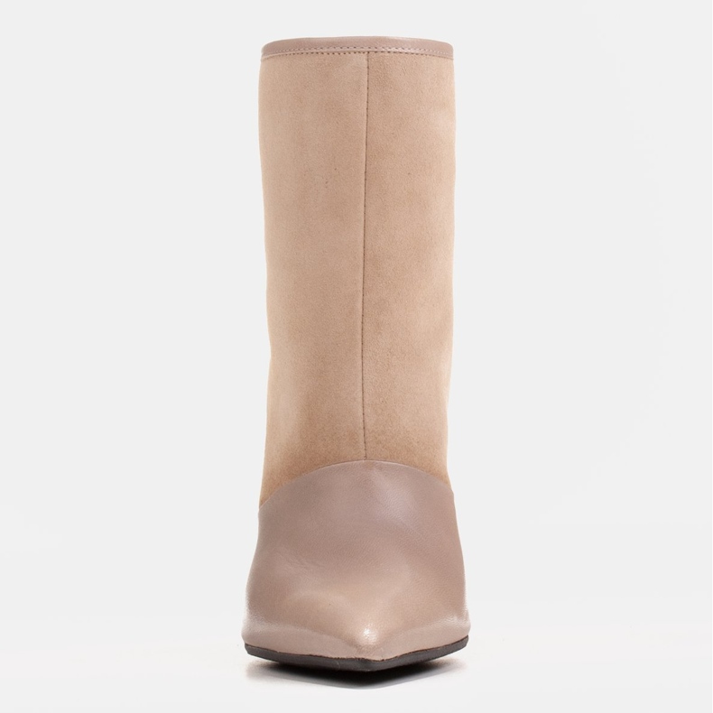 Marco Shoes Botas de mujer de tacón alto en combinación de piel y ante beige 1