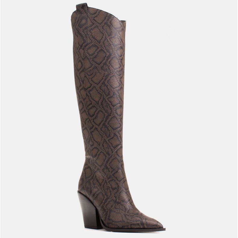 Marco Shoes Botas altas para mujer, botas vaqueras de piel auténtica. marrón 1