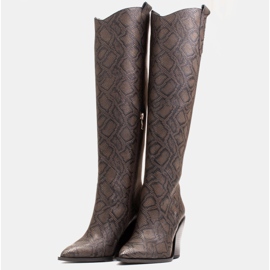 Marco Shoes Botas altas para mujer, botas vaqueras de piel auténtica. marrón 3