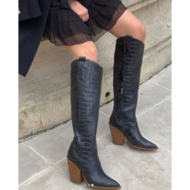 Marco Shoes Botas altas para mujer, botas vaqueras, estampado croco negro 8