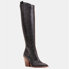Marco Shoes Botas altas para mujer, botas vaqueras, estampado croco negro 1 Marco Shoes Botas altas para mujer, botas vaqueras, estampado croco negro 1