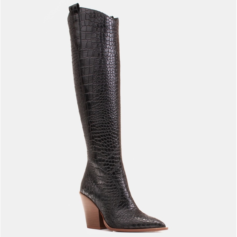 Marco Shoes Botas altas para mujer, botas vaqueras, estampado croco negro 1 Marco Shoes Botas altas para mujer, botas vaqueras, estampado croco negro 1