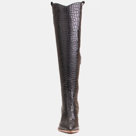 Marco Shoes Botas altas para mujer, botas vaqueras, estampado croco negro 2