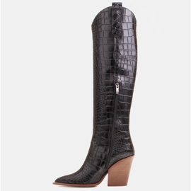 Marco Shoes Botas altas para mujer, botas vaqueras, estampado croco negro 3