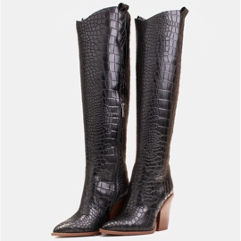 Marco Shoes Botas altas para mujer, botas vaqueras, estampado croco negro 4