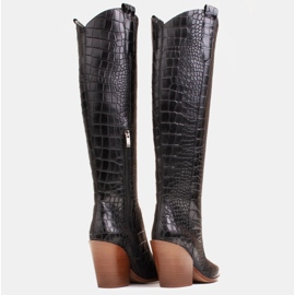 Marco Shoes Botas altas para mujer, botas vaqueras, estampado croco negro 5