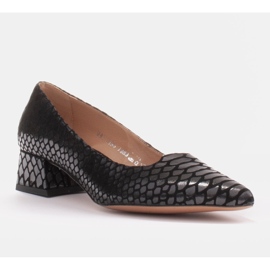 Marco Shoes Bombas de mujer con cuero interesante en un tacón bajo. negro 1