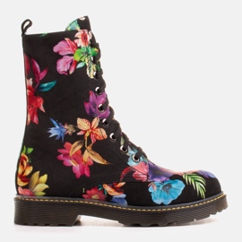 Marco Shoes Botines altos, botines de piel nobuck con estampado floral negro multicolor 1