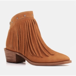 Marco Shoes Bota cowboy marrón claro confeccionada en ante natural con flecos naranja 2