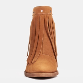 Marco Shoes Bota cowboy marrón claro confeccionada en ante natural con flecos naranja 1
