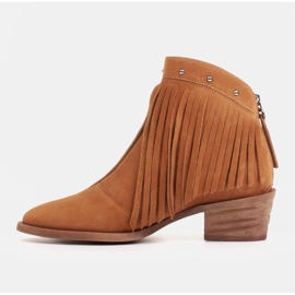 Marco Shoes Bota cowboy marrón claro confeccionada en ante natural con flecos naranja 5