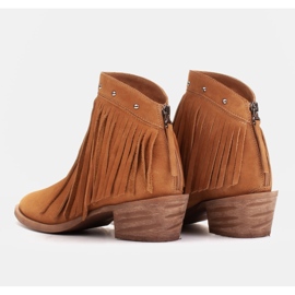 Marco Shoes Bota cowboy marrón claro confeccionada en ante natural con flecos naranja 3
