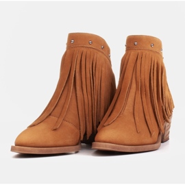 Marco Shoes Bota cowboy marrón claro confeccionada en ante natural con flecos naranja 4
