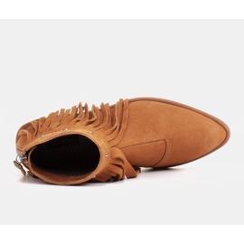 Marco Shoes Bota cowboy marrón claro confeccionada en ante natural con flecos naranja 7