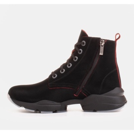 Marco Shoes Botas deportivas de mujer nobuck con inserciones rojas negro 2