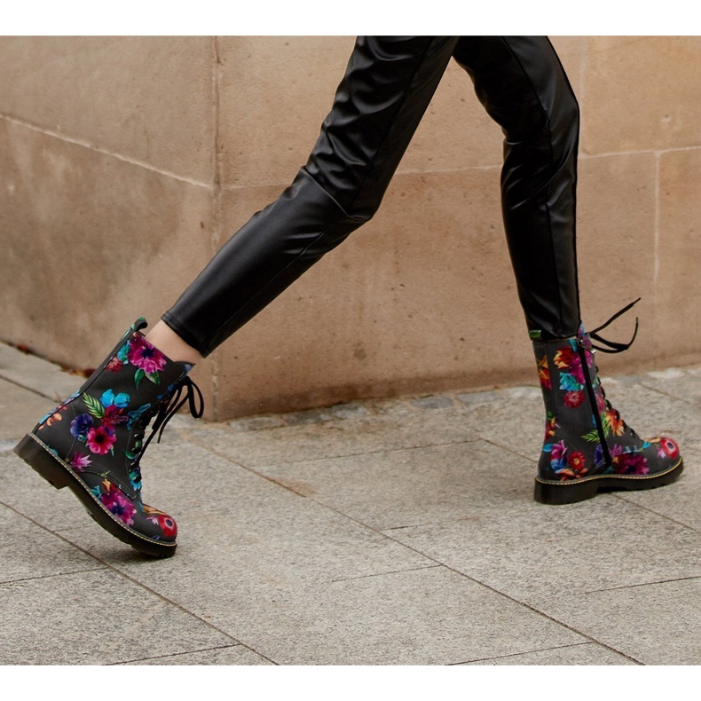 Marco Shoes Botines altos, botines de piel nobuck con estampado floral gris 2